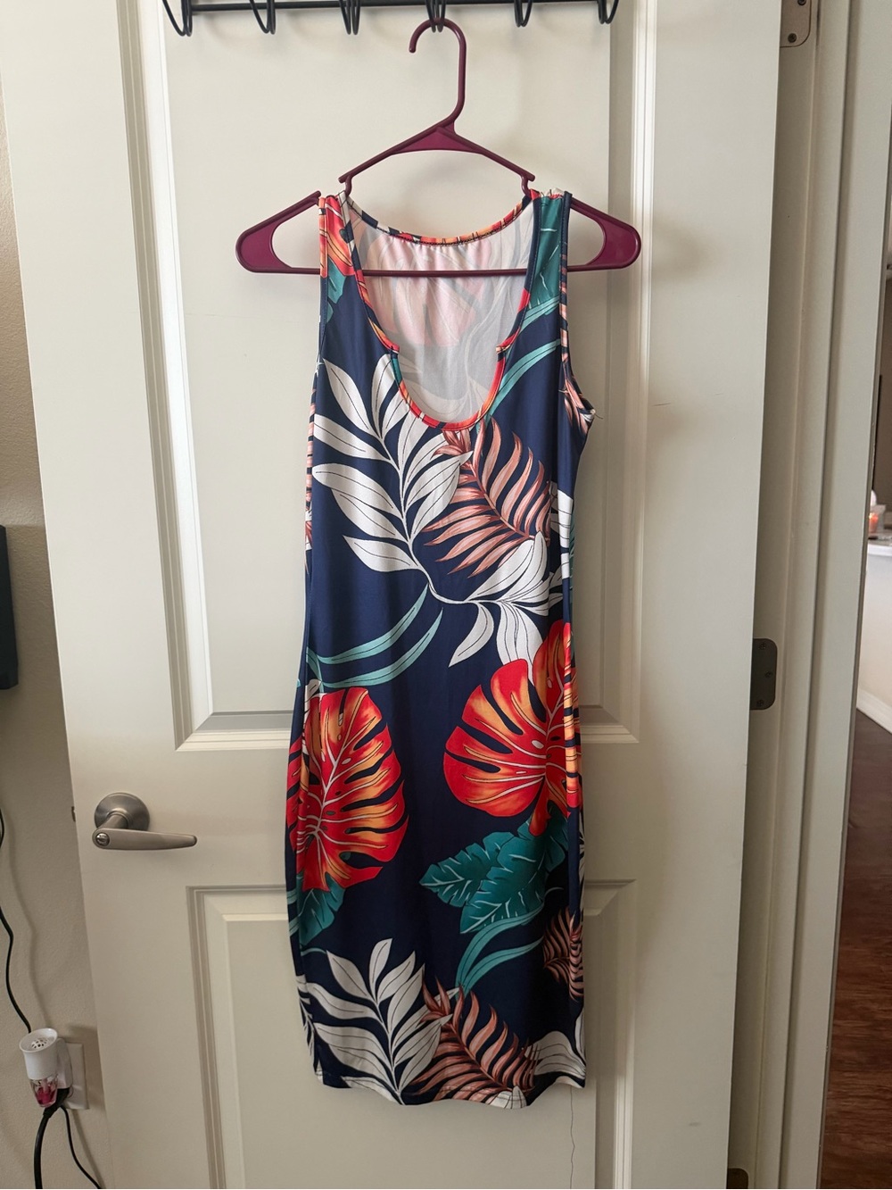 Navy Tropical Print Sleeveless Dress - Unbranded